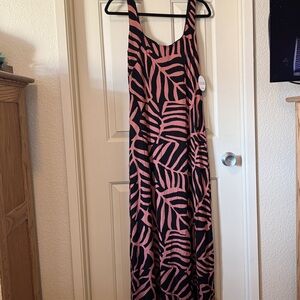 Soma Pink and Black Leaf Print Maxi Dress